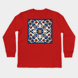 Floral Tile Pattern - Geometric Pattern Kids Long Sleeve T-Shirt